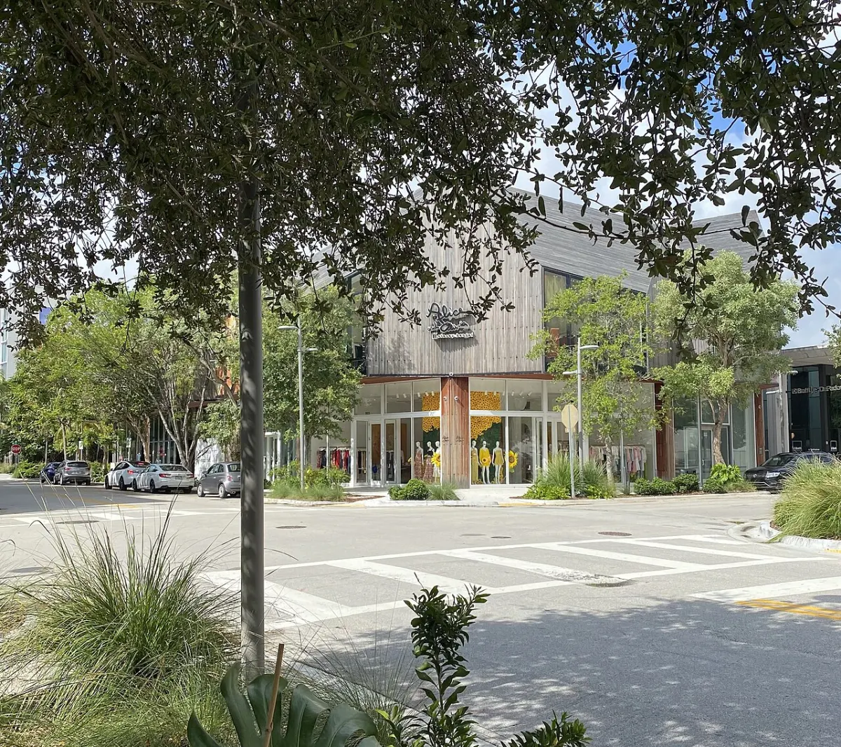 A palm-lined street of showrooms in the Miami Design District