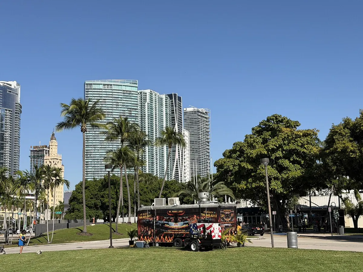Downtown Miami towers and the Freedom Tower seen from Bayfront Park