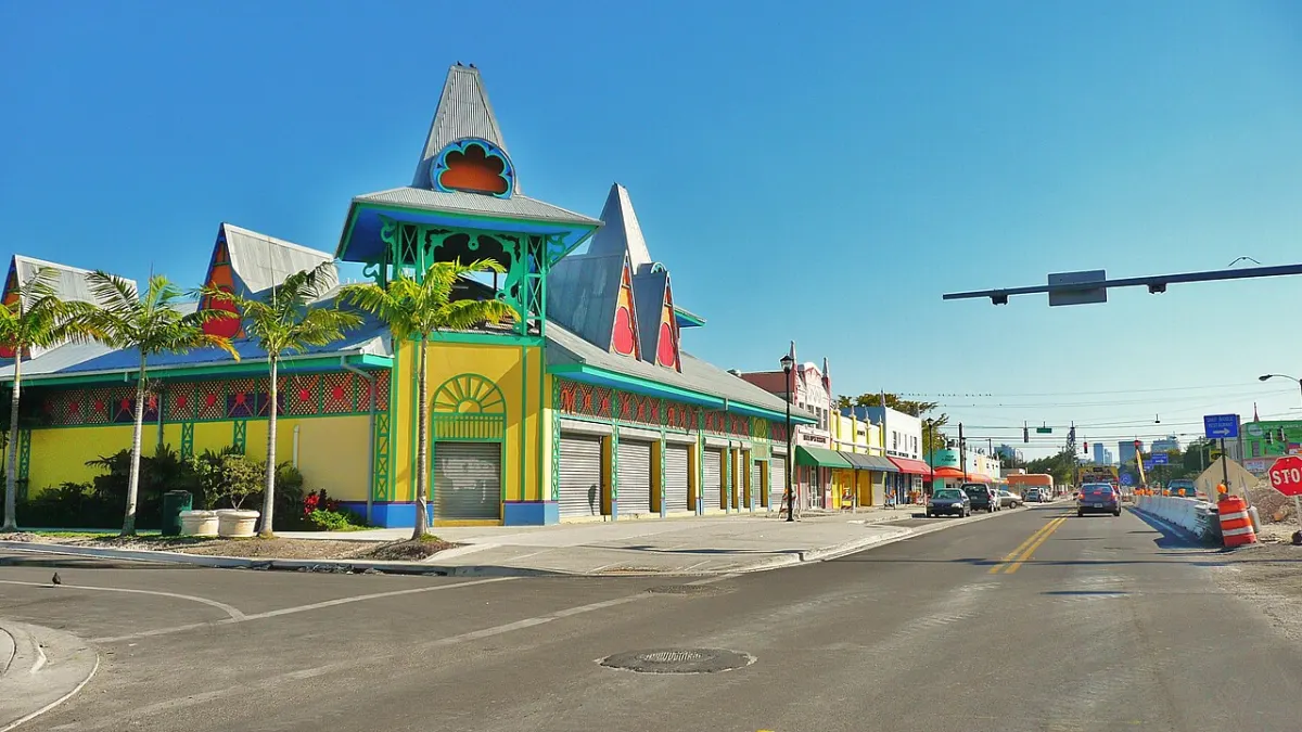 The brightly painted Caribbean Marketplace building on NE 2nd Avenue in Little Haiti