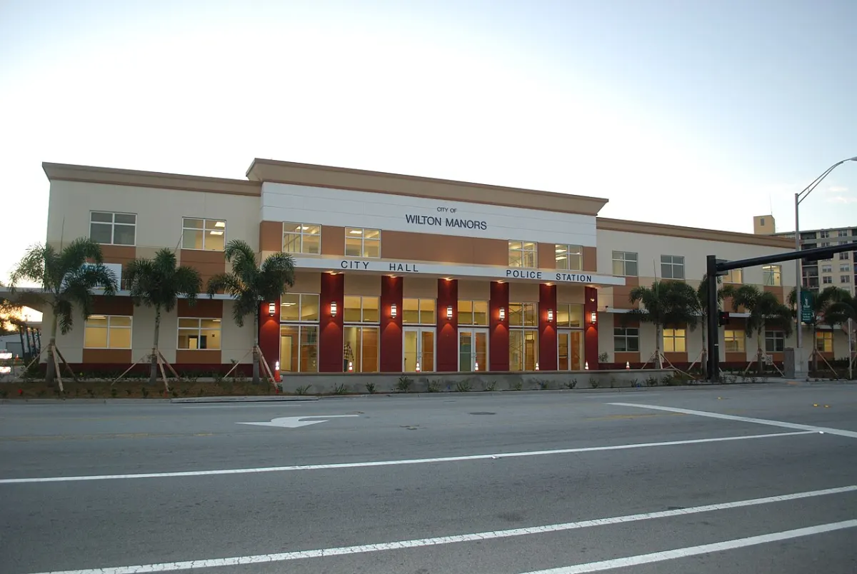 Wilton Manors city hall on Wilton Drive, seen from across the street